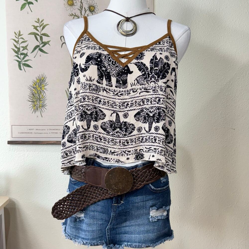Y2k Elephant Crop Tank Top Coastal Cowgirl Boho Hippie Festival 2010s Fairy M